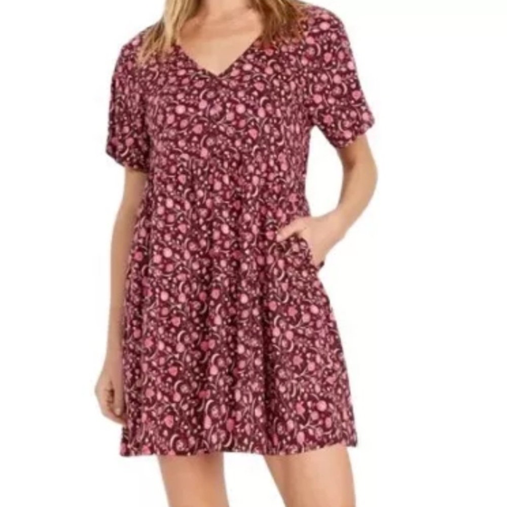 Women's Pink Floral V-Neck Short Sleeve Dress